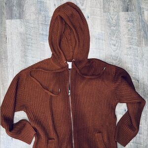 NINE WEST  Hooded Knit ~ Full Zip ~ Sweater.
MEDI/ Rusted chest brown!
